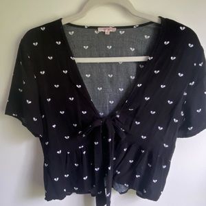 PacSun Black Top with White Hearts